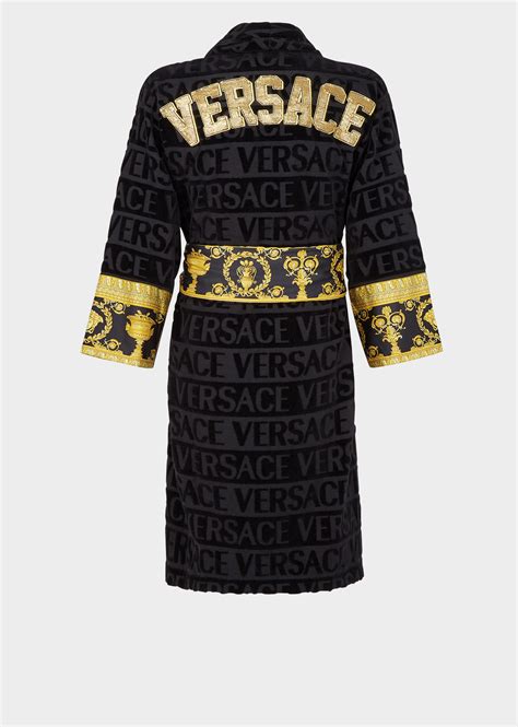 versace embroidered logo baroque bathrobe|Versace hooded robe.